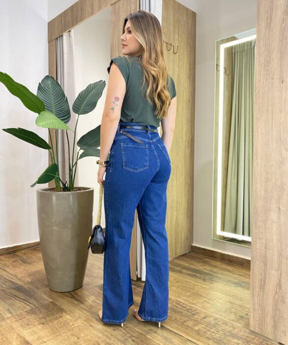 Calça Jeans Escuro Feminina Wide Leg AA100063M - Fernanda Ramos Store