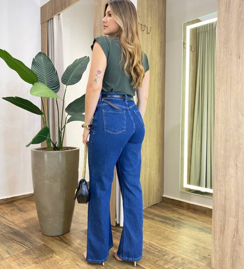 Calça Jeans Escuro Feminina Wide Leg AA100063M - Fernanda Ramos Store