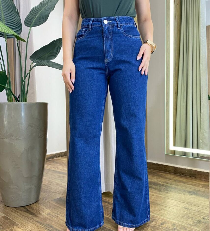 Calça Jeans Escuro Feminina Wide Leg AA100063M - Fernanda Ramos Store