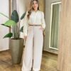 Camisa Feminina Social Alana Manga Longa Detalhe Bordado Marfim - Fernanda Ramos Store