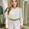 Camisa Feminina Social Alana Manga Longa Detalhe Bordado Marfim - Fernanda Ramos Store