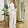 Camisa Feminina Social Alana Manga Longa Detalhe Bordado Marfim - Fernanda Ramos Store