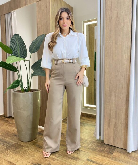 Camisa Feminina Social Amber Manga Longa com Botões Branca AC99133 - Fernanda Ramos Store