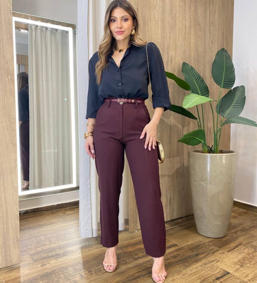 Camisa Feminina Social Amber Manga Longa com Botões Preta AC99133 - Fernanda Ramos Store