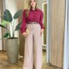 Camisa Feminina Social Amber Manga Longa com Botões Vinho AC99133 - Fernanda Ramos Store