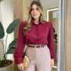Camisa Feminina Social Amber Manga Longa com Botões Vinho AC99133 - Fernanda Ramos Store