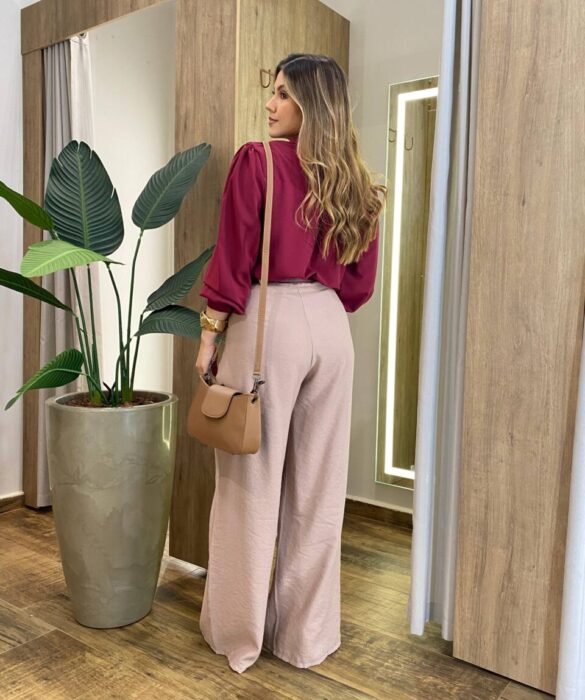 Camisa Feminina Social Amber Manga Longa com Botões Vinho AC99133 - Fernanda Ramos Store