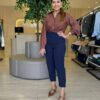 Camisa Feminina Social Ashiley Manga Longa Marrom - Fernanda Ramos Store
