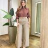 Camisa Feminina Social Ashiley Manga Longa Marrom - Fernanda Ramos Store