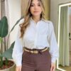 Camisa Feminina Social Ashiley Manga Longa Mesclada Cru - Fernanda Ramos Store