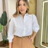 Camisa Feminina Social Ashiley Manga Longa Off White - Fernanda Ramos Store