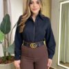 Camisa Feminina Social Ashiley Manga Longa Preta - Fernanda Ramos Store
