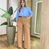 Camisa Feminina Social Ashiley Manga Longa Azul - Fernanda Ramos Store