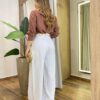 Camisa Feminina Social Elowen Manga Longa Detalhe Bordado Marrom - Fernanda Ramos Store