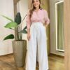 Camisa Feminina Social Elowen Manga Longa Detalhe Bordado Rosa - Fernanda Ramos Store