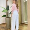 Camisa Feminina Social Elowen Manga Longa Detalhe Bordado Rosa - Fernanda Ramos Store