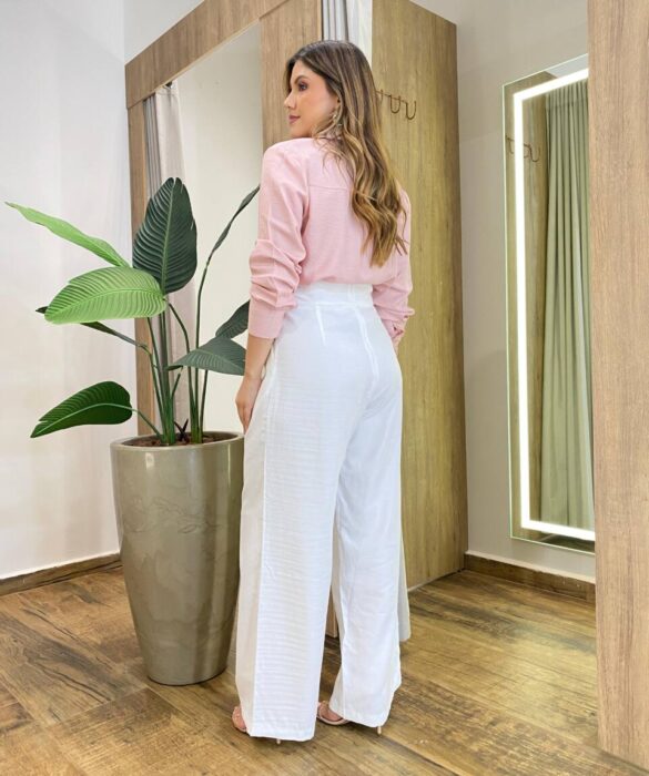 Camisa Feminina Social Elowen Manga Longa Detalhe Bordado Rosa - Fernanda Ramos Store