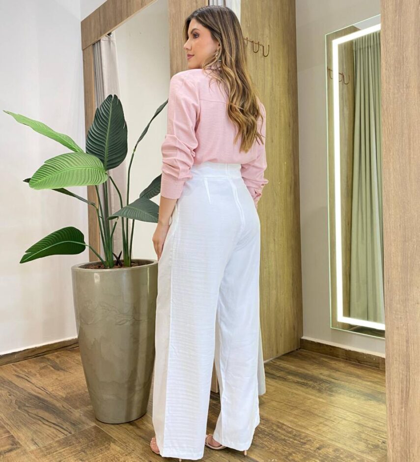 Camisa Feminina Social Elowen Manga Longa Detalhe Bordado Rosa - Fernanda Ramos Store