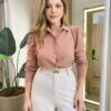 Camisa Feminina Social Maya Manga Longa Princesa Bege - Fernanda Ramos Store