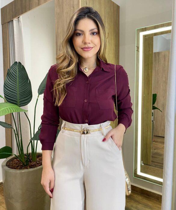 Camisa Feminina Social Sofya Manga Longa Marsala - Fernanda Ramos Store