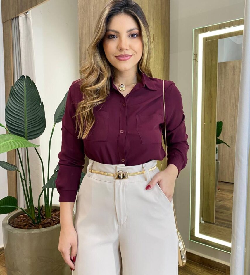 Camisa Feminina Social Sofya Manga Longa Marsala - Fernanda Ramos Store