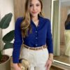 Camisa Feminina Social Suellen Manga Longa Viscose Azul - Fernanda Ramos Store