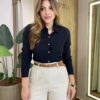 Camisa Feminina Social Suellen Manga Longa Viscose Preto - Fernanda Ramos Store
