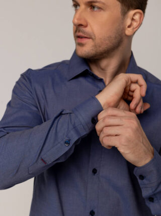 Camisa Masculina Caw Fil a Fil Manga Longa Azul - Fernanda Ramos Store