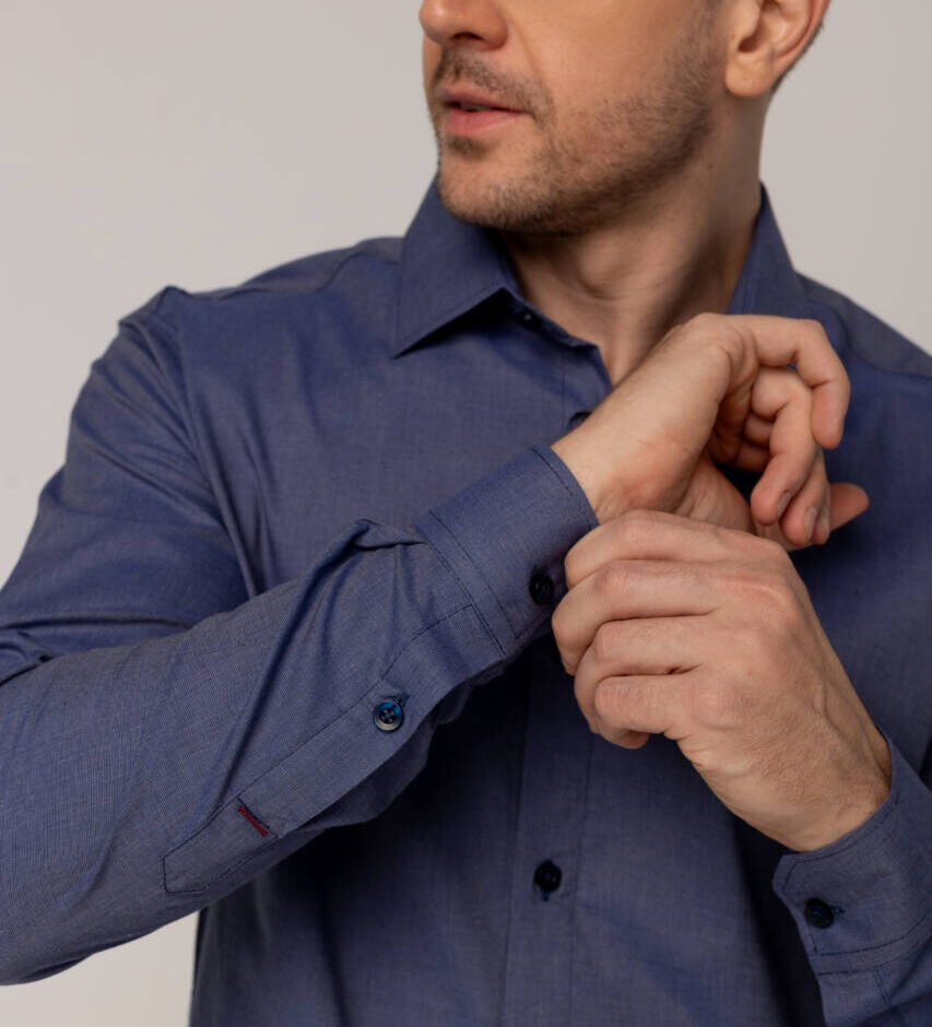 Camisa Masculina Caw Fil a Fil Manga Longa Azul - Fernanda Ramos Store