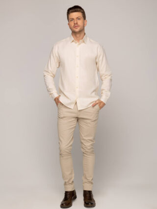Camisa Masculina Caw Linho Liso Regular Manga Longa Cru - Fernanda Ramos Store