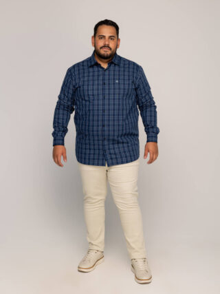 Camisa Masculina Caw Manga Longa Xadrez Azul 12432 - Fernanda Ramos Store