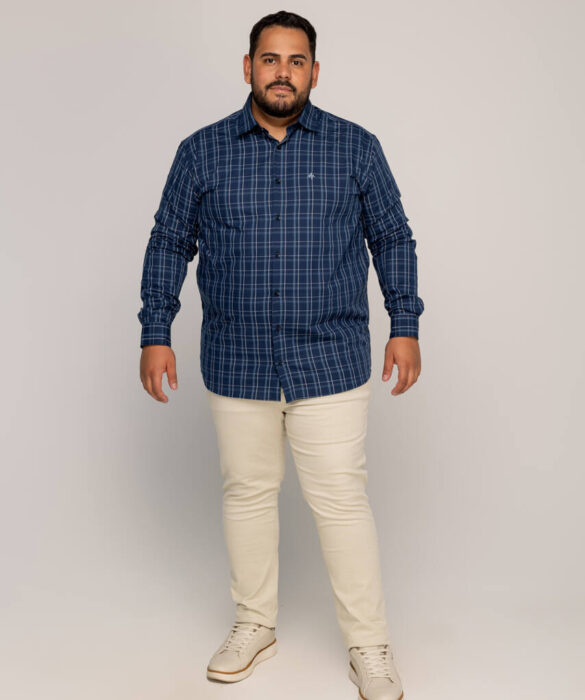 Camisa Masculina Caw Manga Longa Xadrez Azul 12432 - Fernanda Ramos Store