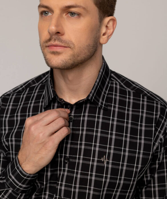 Camisa Masculina Caw Manga Longa Xadrez Preta12434 - Fernanda Ramos Store