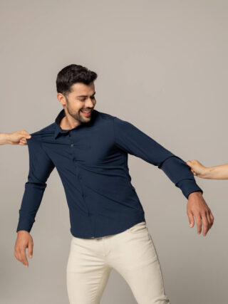 Camisa Masculina Caw Regular Manga Longa Azul - Fernanda Ramos Store