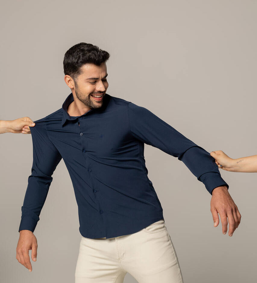 Camisa Masculina Caw Regular Manga Longa Azul - Fernanda Ramos Store