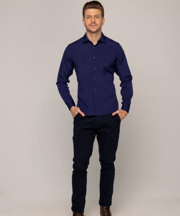 Camisa Masculina Caw Vercelli Manga Longa Azul Marinho 12426 - Fernanda Ramos Store