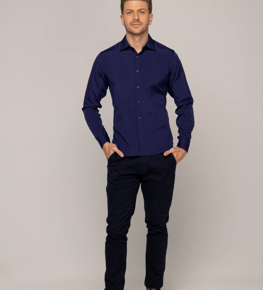 Camisa Masculina Caw Vercelli Manga Longa Azul Marinho 12426 - Fernanda Ramos Store