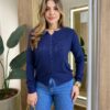 Cardigan Anne Manga Longa Modal com Botões Azul Marinho - Fernanda Ramos Store