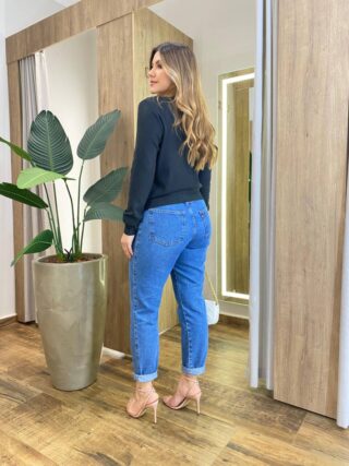 Cardigan Anne Manga Longa Modal com Botões Preto - Fernanda Ramos Store