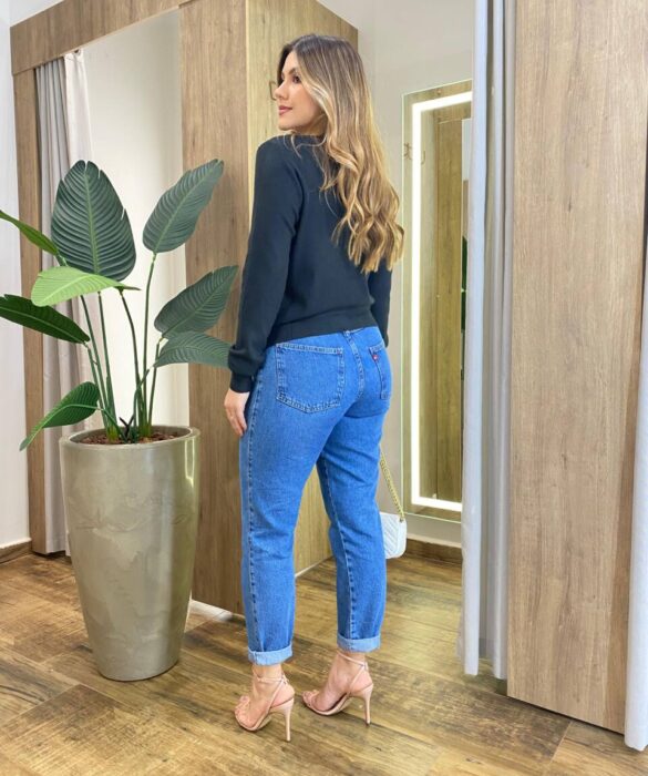 Cardigan Anne Manga Longa Modal com Botões Preto - Fernanda Ramos Store