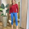 Cardigan Anne Manga Longa Modal com Botões Vermelha - Fernanda Ramos Store