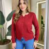 Cardigan Anne Manga Longa Modal com Botões Vermelha - Fernanda Ramos Store