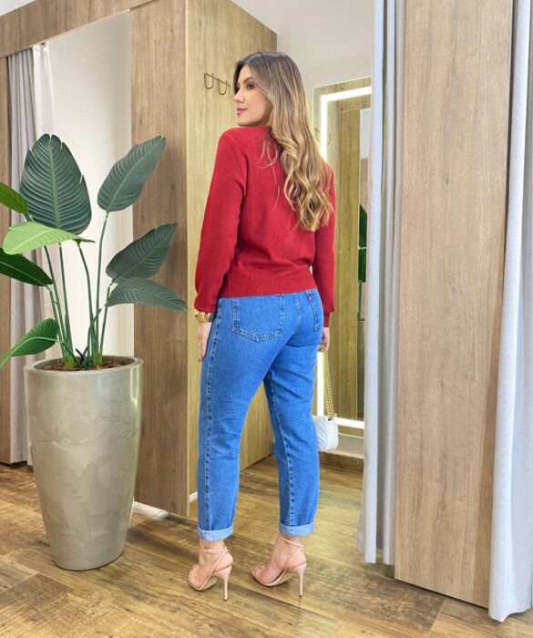 Cardigan Anne Manga Longa Modal com Botões Vermelha - Fernanda Ramos Store