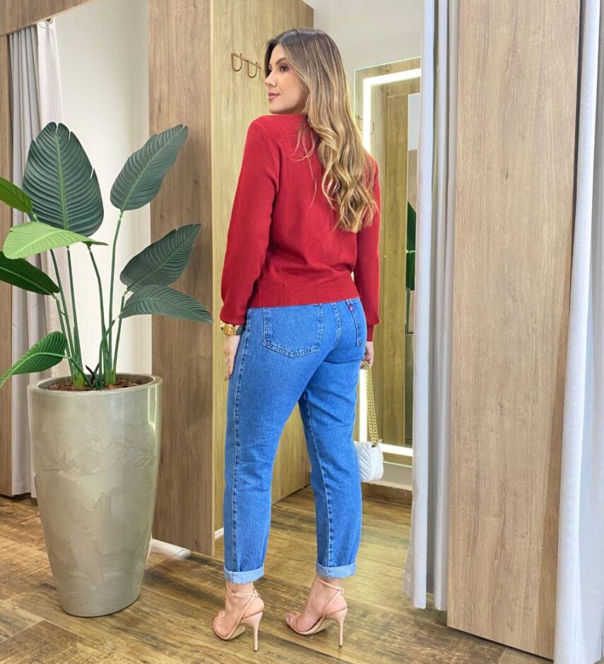 Cardigan Anne Manga Longa Modal com Botões Vermelha - Fernanda Ramos Store