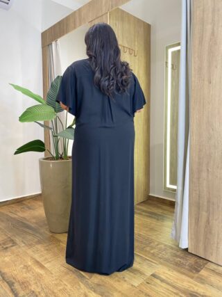 Chemise Longo sem Bojo Plus Viscolinho Manga Curta Ampla Preto - Fernanda Ramos Store