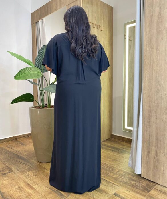 Chemise Longo sem Bojo Plus Viscolinho Manga Curta Ampla Preto - Fernanda Ramos Store