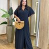 Chemise Longo sem Bojo Plus Viscolinho Manga Curta Ampla Preto - Fernanda Ramos Store