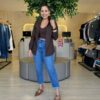 Conjunto Feminino Amanda Cropped com Bojo e Camisa Marrom - Fernanda Ramos Store