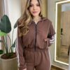 Conjunto Feminino Bia Moletinho Jaqueta com Capuz e Calça Marrom - Fernanda Ramos Store