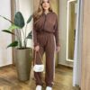 Conjunto Feminino Bia Moletinho Jaqueta com Capuz e Calça Marrom - Fernanda Ramos Store